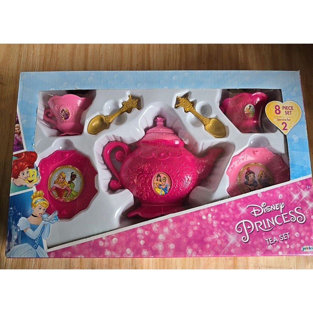 Jakks Pacific Disney Princess PINK Tea Set 8 Pieces NEW IN BOX!!